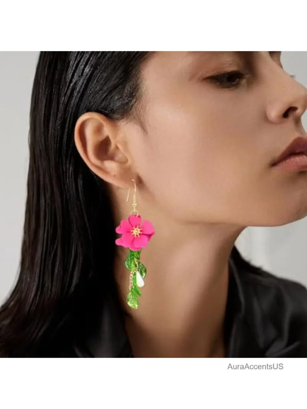 Flower Tassel Dangle Earrings Green Leaf Sakura Pearl Fairy Statement Summer